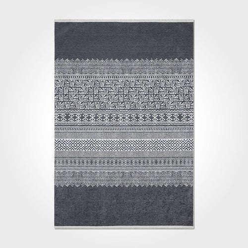 Grey Striped Area Rug - Washable Non Slip Chenille Cotton Rug for Living Room