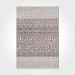 Beige Striped Area Rug – Washable Non Slip Polyester Chenille Carpet