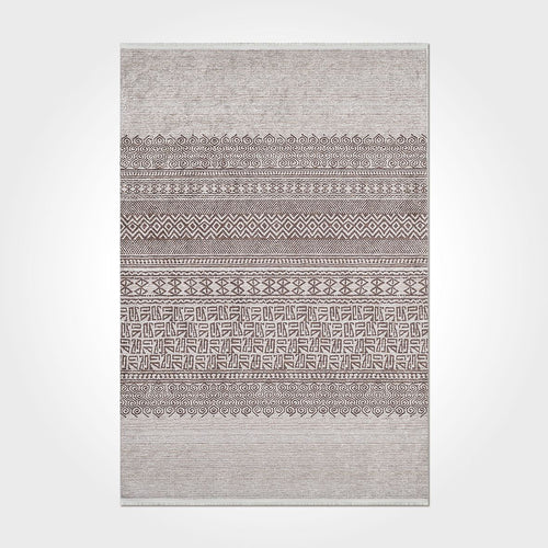 Beige Striped Area Rug – Washable Non Slip Polyester Chenille Carpet