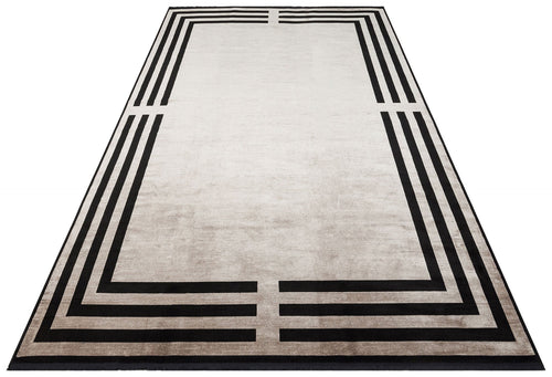 Grey Viscose Area Rug - Classic Machine Made Rug with Soft Texture Carpet