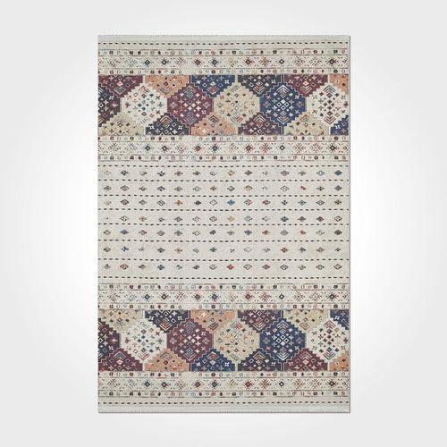 Geometric Area Rug – Washable Non Slip Cream Chenille Cotton Carpet for Living Room