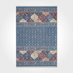 Geometric Area Rug – Washable Non Slip Chenille Cotton Rug in Blue Design