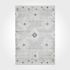 Geometric Chenille Area Rug – Washable Non Slip Grey Cotton Polyester Carpet