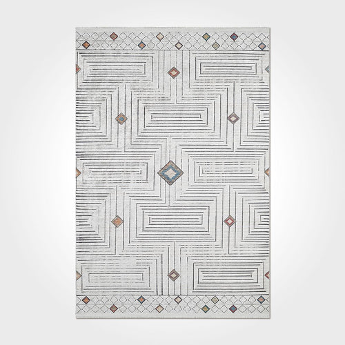 Geometric Chenille Area Rug – Washable Non Slip Grey Cotton Polyester Carpet