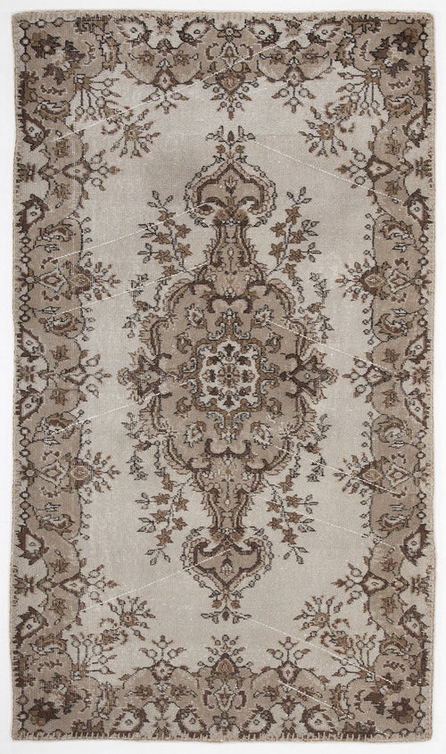 Atina Beige Vintage Wool Handmade Area Rug 3'10" x 6'9"