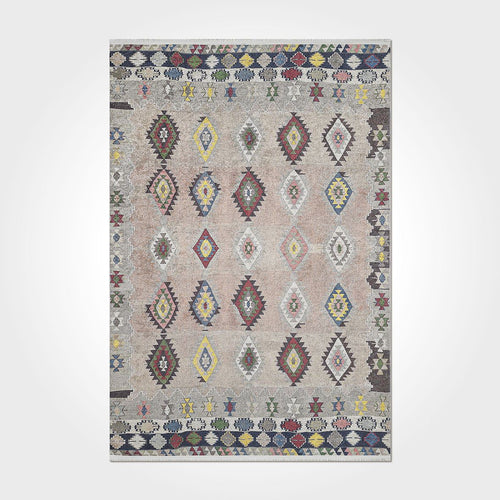 Digital Print Area Rug - Geometric Chenille Cotton Washable Non Slip Carpet