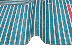 Blue Striped Kilim Rug – Modern Patterned Washable Area Rug with Soft Texture