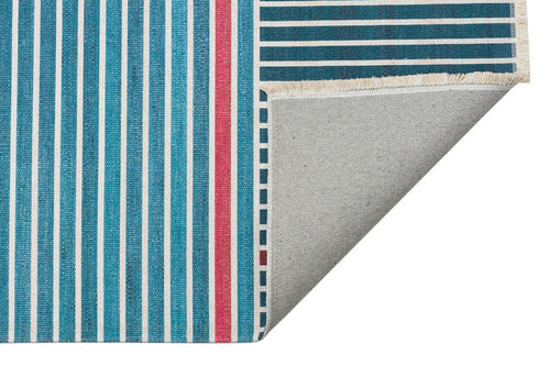 Blue Striped Kilim Rug – Modern Patterned Washable Area Rug with Soft Texture