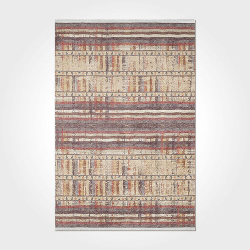 Digital Print Area Rug – Washable Non Slip Striped Chenille Cotton Carpet