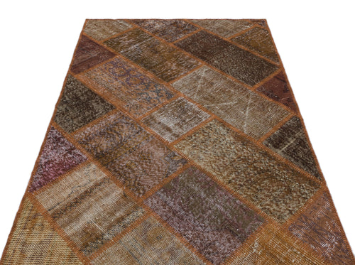 Iskece 31110 Brown Patchwork Wool Handmade Area Rug 3'11" x 5'11"