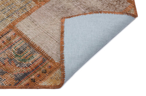 Iskece 31111 Brown Patchwork Wool Handmade Area Rug 3'11" x 5'11"