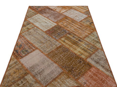 Iskece 31111 Brown Patchwork Wool Handmade Area Rug 3'11" x 5'11"