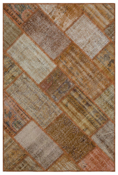 Iskece 31111 Brown Patchwork Wool Handmade Area Rug 3'11" x 5'11"