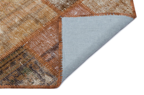 Iskece 31113 Brown Patchwork Wool Handmade Area Rug 3'11" x 5'11"