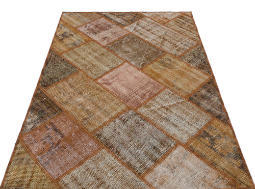 Iskece 31113 Brown Patchwork Wool Handmade Area Rug 3'11" x 5'11"
