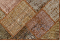 Iskece 31113 Brown Patchwork Wool Handmade Area Rug 3'11" x 5'11"