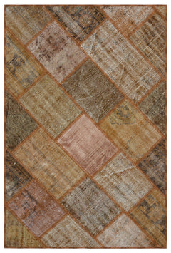Iskece 31113 Brown Patchwork Wool Handmade Area Rug 3'11" x 5'11"