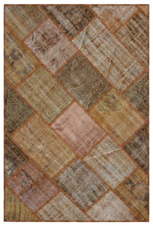 Iskece 31113 Brown Patchwork Wool Handmade Area Rug 3'11" x 5'11"
