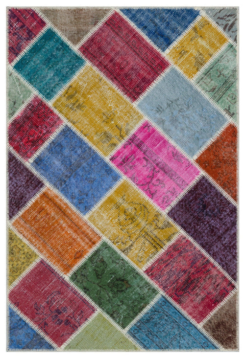 Iskece 31116 Beige Patchwork Wool Handmade Area Rug 3'11" x 5'11"