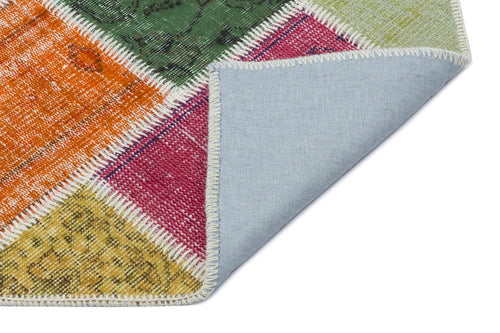 Iskece 31116 Beige Patchwork Wool Handmade Area Rug 3'11" x 5'11"