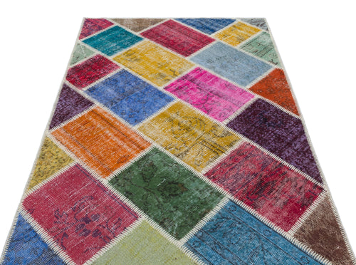 Iskece 31116 Beige Patchwork Wool Handmade Area Rug 3'11" x 5'11"