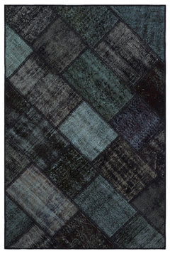 Iskece 31118 Black Patchwork Wool Handmade Area Rug 3'11" x 5'11"