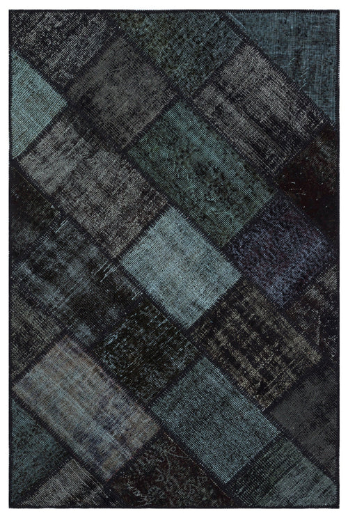Iskece 31118 Black Patchwork Wool Handmade Area Rug 3'11" x 5'11"