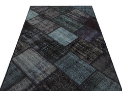 Iskece 31118 Black Patchwork Wool Handmade Area Rug 3'11" x 5'11"