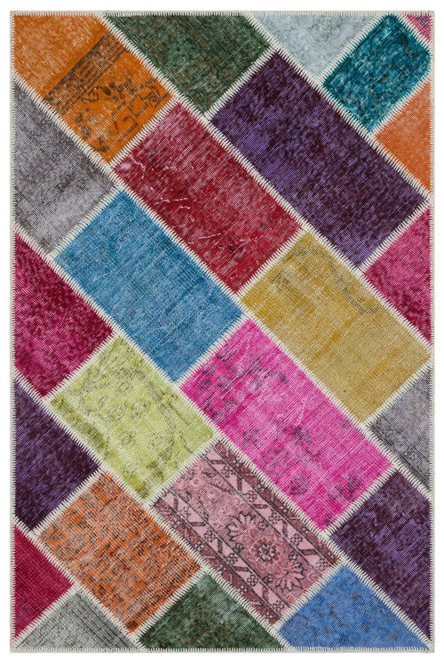 Iskece 31125 Beige Patchwork Wool Handmade Area Rug 3'11" x 5'11"