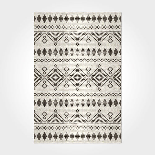 Geometric Area Rug – Washable Non Slip Polyester Chenille Cotton Carpet Cream