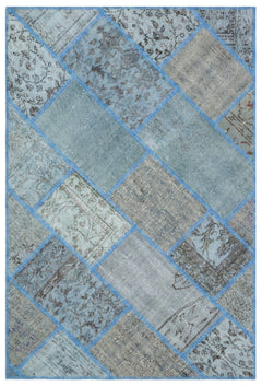 Iskece 31134 Blue Patchwork Wool Handmade Area Rug 3'11" x 5'11"