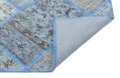 Iskece 31134 Blue Patchwork Wool Handmade Area Rug 3'11" x 5'11"