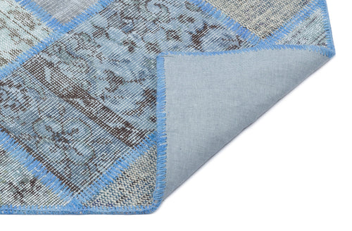 Iskece 31134 Blue Patchwork Wool Handmade Area Rug 3'11" x 5'11"