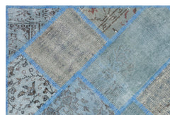 Iskece 31134 Blue Patchwork Wool Handmade Area Rug 3'11" x 5'11"