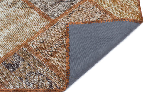 Iskece 31141 Brown Patchwork Wool Handmade Area Rug 3'11" x 5'11"