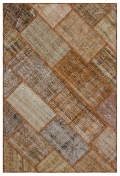 Iskece 31141 Brown Patchwork Wool Handmade Area Rug 3'11" x 5'11"