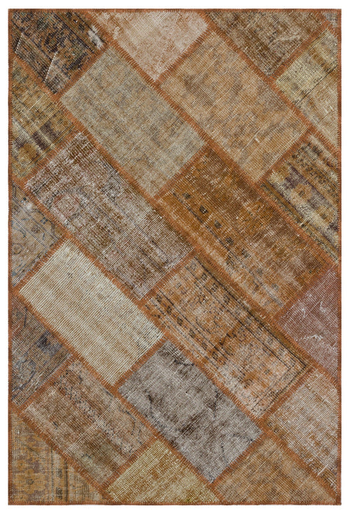Iskece 31141 Brown Patchwork Wool Handmade Area Rug 3'11" x 5'11"