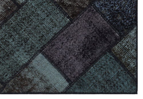 Iskece 31147 Black Patchwork Wool Handmade Area Rug 3'11" x 5'11"
