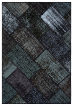 Iskece 31147 Black Patchwork Wool Handmade Area Rug 3'11" x 5'11"