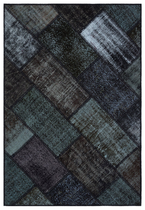 Iskece 31147 Black Patchwork Wool Handmade Area Rug 3'11" x 5'11"