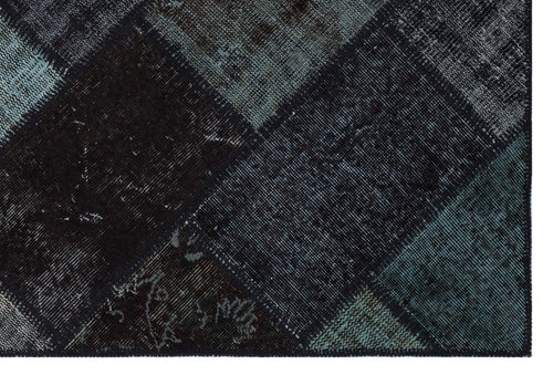 Iskece 31152 Black Patchwork Wool Handmade Area Rug 3'11" x 5'11"