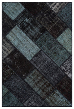 Iskece 31152 Black Patchwork Wool Handmade Area Rug 3'11" x 5'11"