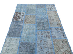 Iskece 31154 Blue Patchwork Wool Handmade Area Rug 3'11" x 5'11"