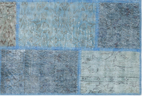 Iskece 31154 Blue Patchwork Wool Handmade Area Rug 3'11" x 5'11"