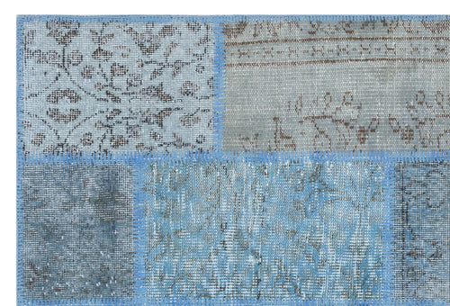 Iskece 31154 Blue Patchwork Wool Handmade Area Rug 3'11" x 5'11"