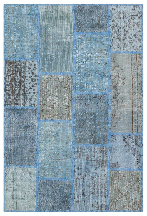 Iskece 31154 Blue Patchwork Wool Handmade Area Rug 3'11" x 5'11"