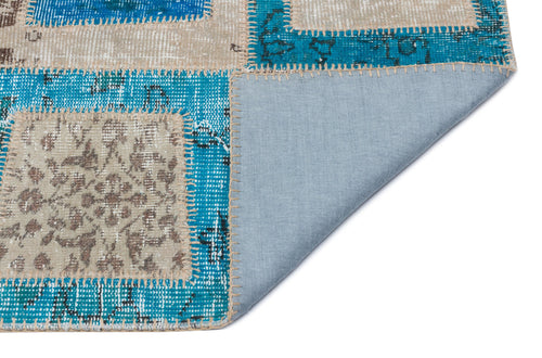 Iskece 31166 Turquoise Patchwork Wool Handmade Area Rug 3'11" x 5'11"