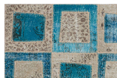 Iskece 31166 Turquoise Patchwork Wool Handmade Area Rug 3'11" x 5'11"