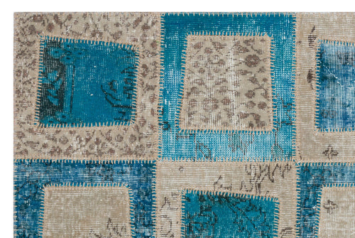 Iskece 31166 Turquoise Patchwork Wool Handmade Area Rug 3'11" x 5'11"