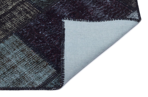 Iskece 31178 Black Patchwork Wool Handmade Area Rug 3'11" x 5'11"